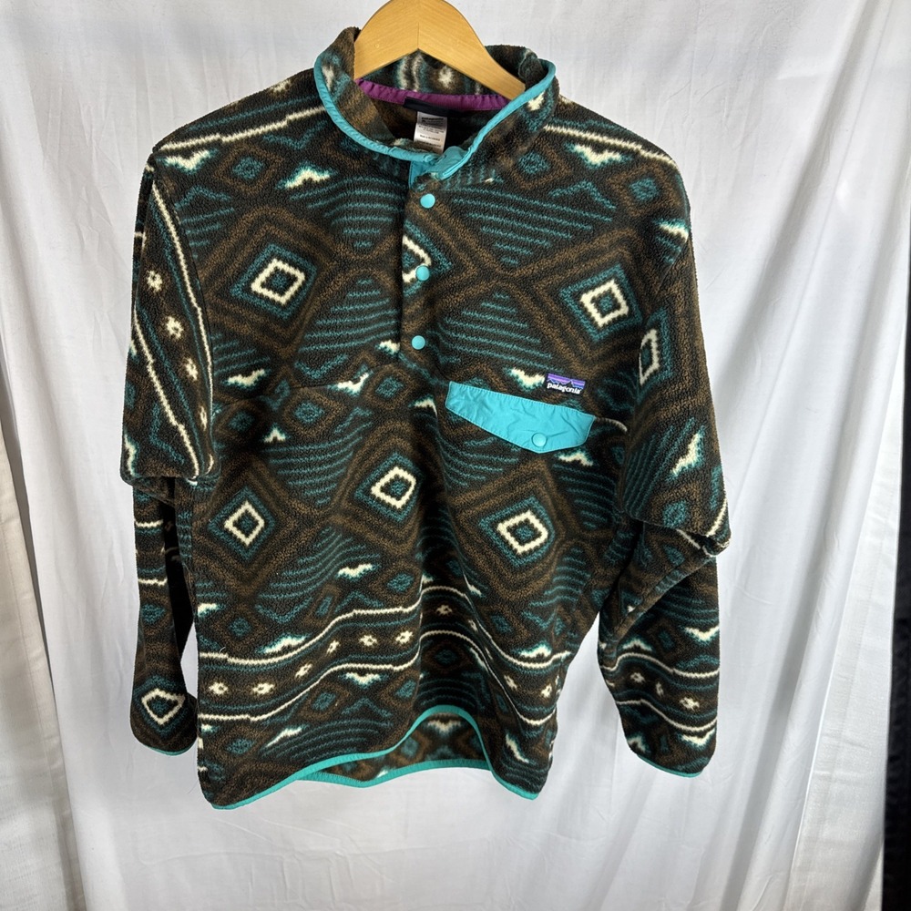 Patagonia Sweater Men Small Synchilla Aztec Fleece Southwestern Teal Jacket